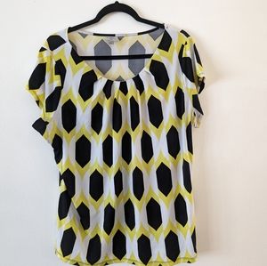 Women's Plus Size Blouse, Worthington Brand, Size 1X- Black, Yellow and White
